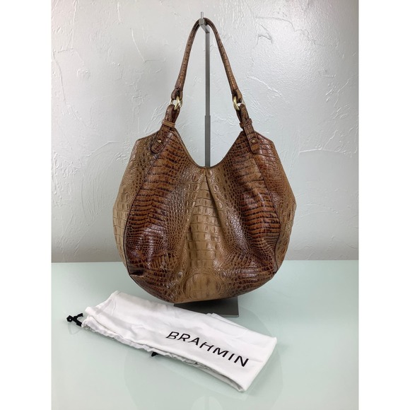 Brahmin Toasted Almond Anne Large Croc Tote Handmade purse bag - Picture 3 of 12